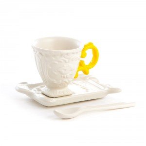 seletti tazzina da caffè linea i wares in porcellana opaca con manico giallo piattino e cucchiaino