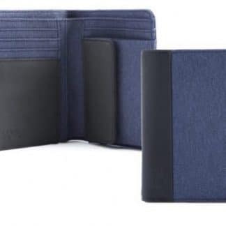 portafoglio in verticale nava linea twin colore blu con 6 tasche per carte di credito portamonete e porta banconote con rfid aperto e chiuso
