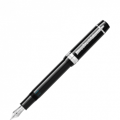 Stilografica Montblanc Gershwin special edition donation pen in pregiata resina nera finiture platino sulla clip 'è raffigurato un clarinetto