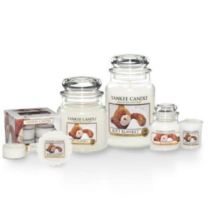 Candele profumate yankee candle fragranza Soft Blancket disponibile in più formati grande media piccola per auto tea light sampler e tart
