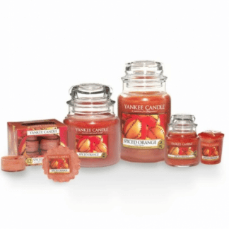 Candele profumate yankee candle fragranza Spiced Orange disponibile in più formati grande media piccola per auto tea light sampler e tart
