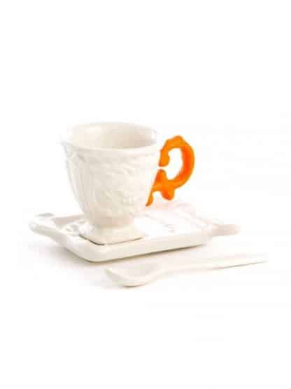 Seletti Iwares tazzina da caffe in porcellana bianca con manico arancione