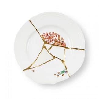 Seletti Kintsugi Piatto Piano in porcellana decorata a mano e finiture oro 24 carati soggetto 1