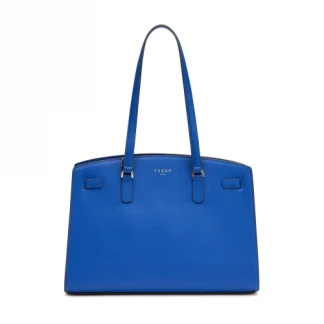 Fedon Erera borsa donna in pelle Saffiano di colore blu con manici lunghi e tracolla sganciabile