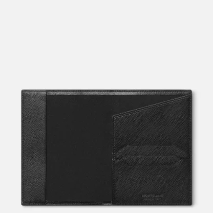 Montblanc Porta passaporto Sartorial in pelle di vitello con stampa Saffiano di colore nero, aperto