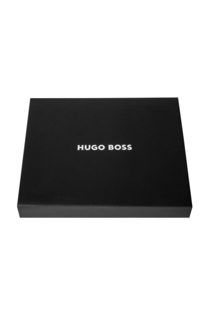 Hugo Boss Classic Grained Portachiavi in pelle martellata di colore nero e finiture cromate, confezione.