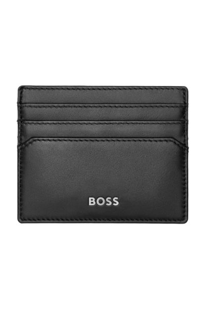 Hugo Boss Porta card Classic Smooth in pelle nera, visto frontale