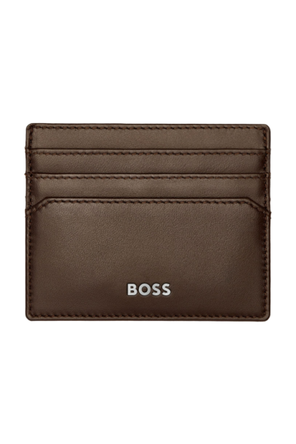 Hugo Boss Porta card Classic Smooth in pelle marrone, visto frontale