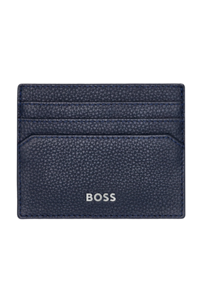 Hugo Boss Porta card Classic Grained in pelle blu navy, visto frontale