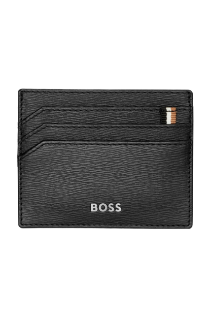 Hugo Boss Porta card Iconic in pelle nera, visto frontale.