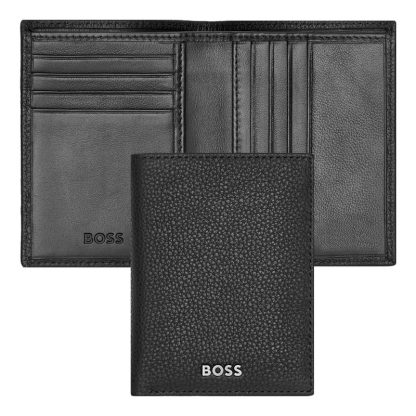 Hugo Boss Classic Grained porta card pieghevole in pelle martellata nero