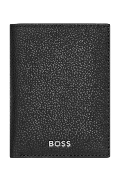 Hugo Boss Classic Grained porta card pieghevole in pelle martellata nero, fronte