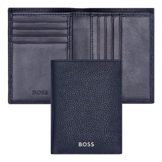 Hugo Boss Classic Grained porta card pieghevole in pelle martellata blu