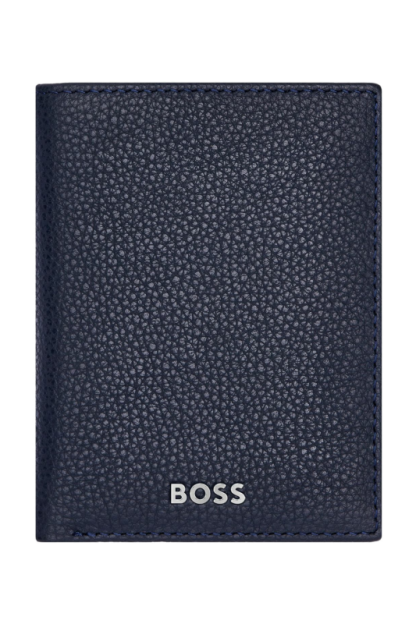 Hugo Boss Classic Grained porta card pieghevole in pelle martellata blu, fronte