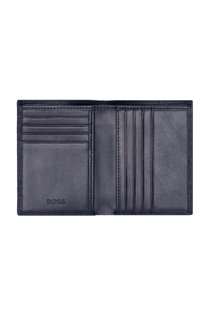 Hugo Boss Classic Grained porta card pieghevole in pelle martellata blu, visto aperto
