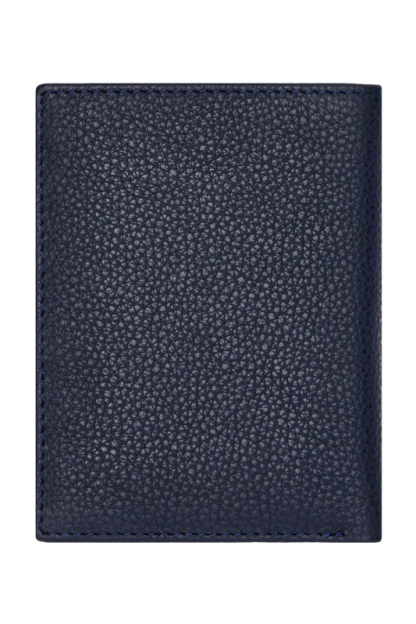 Hugo Boss Classic Grained portacarte a tre ante in pelle martellata colore blu nevy, visto chiuso retro.