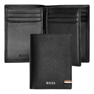 Hugo Boss Iconic portacarte a tre ante in pelle goffrata colore nero