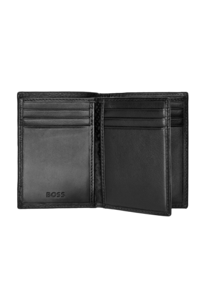 Hugo Boss Iconic portacarte a tre ante in pelle goffrata colore nero, vista dell'interno
