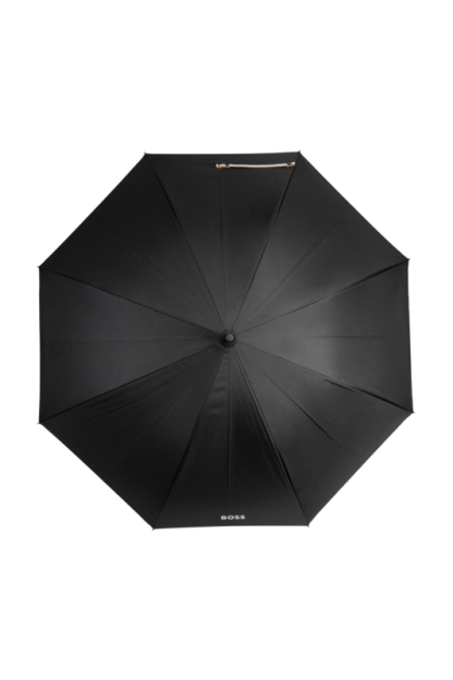 Hugo Boss ombrello tascabile Iconic Black è un accessorio pratico ed elegante. Visto aperto dall'alto.