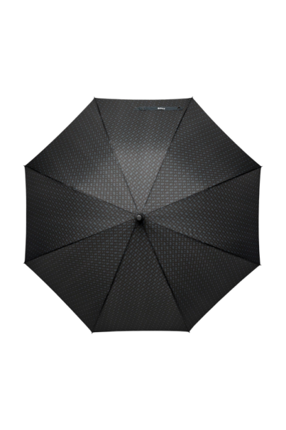 Hugo Boss ombrello Monogramma Dark Grey dotato di custodia con zip, visto aperto dall'alto.