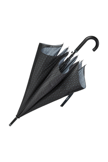 Hugo Boss ombrello Monogramma Dark Grey dotato di custodia con zip, visto in diagonale