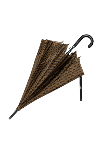 Hugo Boss ombrello Monogramma Camel dotato di custodia con zip, visto in diagonale
