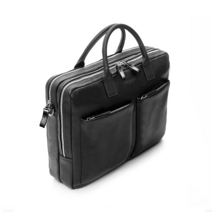 Spalding New York Borsa in pelle nera con 2 zip, tracolla e porta pc fino a 15,6" in diagonale