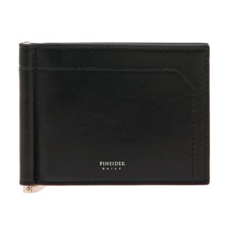 Pineider porta card in pelle di colore nero, con clip fermabanconote