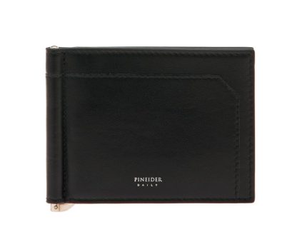 Pineider porta card in pelle di colore nero, con clip fermabanconote