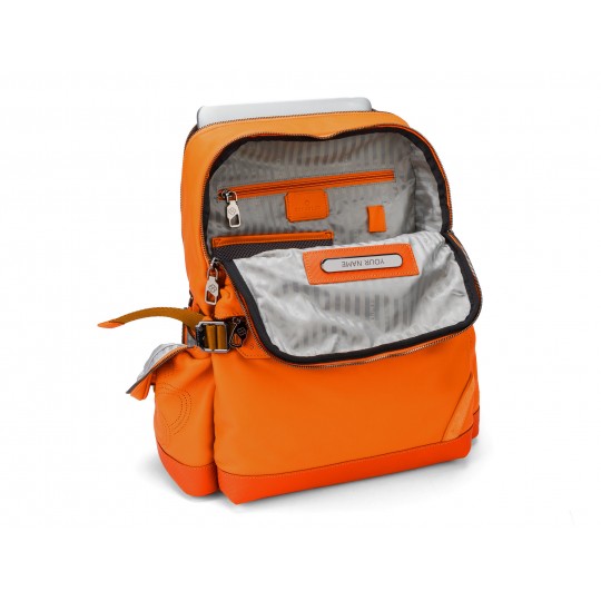 Scharlau Slackline zaino in pelle arancio con porta pc 15,6", aperto