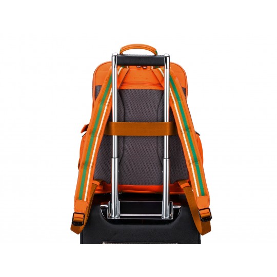 Scharlau Slackline zaino in pelle arancio con porta pc 15,6", retro su trolley