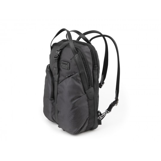 Scharlau Zaino Tote in tessuto e pelle con porta pc fino al 15,6" 2 scomparti con spallette sganciabili per portabilità a borsa nero, diagonale