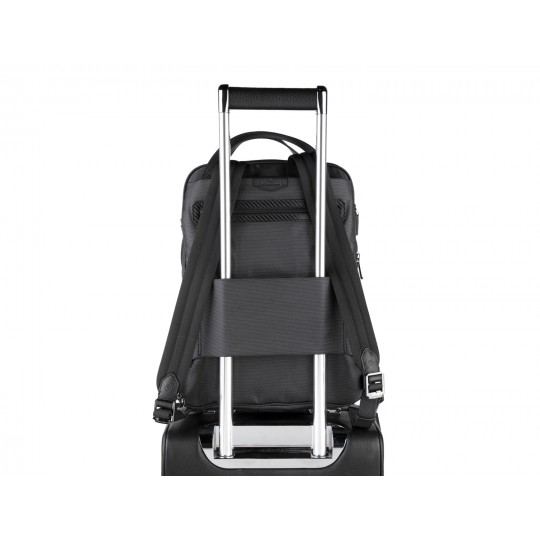 Scharlau Zaino Tote in tessuto e pelle con porta pc fino al 15,6" 2 scomparti con spallette sganciabili per portabilità a borsa nero, su trolley