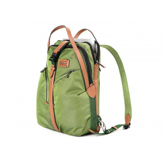 Scharlau Zaino Tote in tessuto e pelle con porta pc fino al 15,6" 2 scomparti con spallette sganciabili per portabilità a borsa verde in diagonale